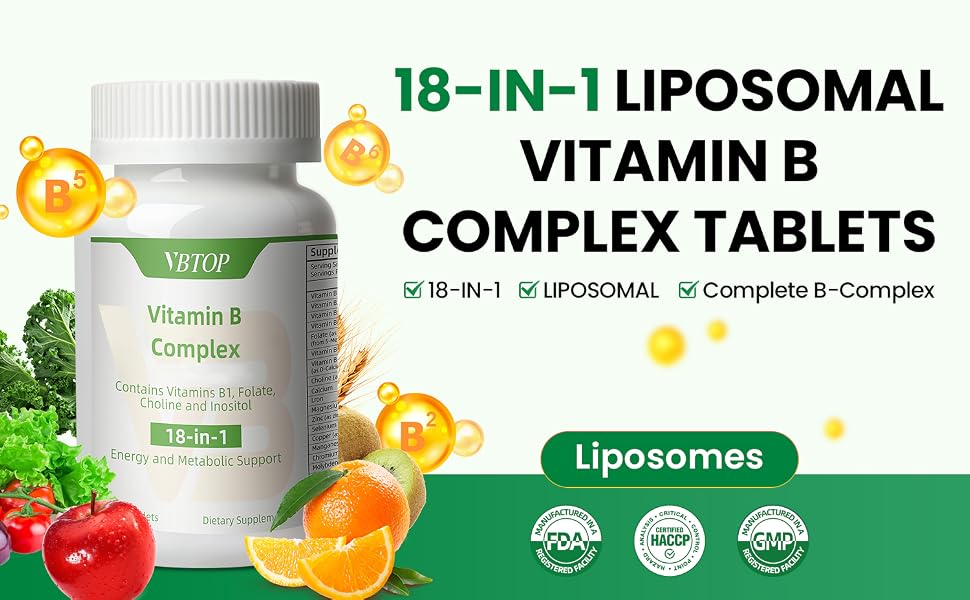 VBTOP Vitamin B Complex, with Vitamins B1, B2, B3, B5, B6, B12 60 Tablets feature detail 1