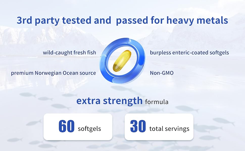 VBTOP 2 Bottles Fish Oil Omega 3 Supplement 1000 mg with EPA and DHA 120 softgels feature detail 4