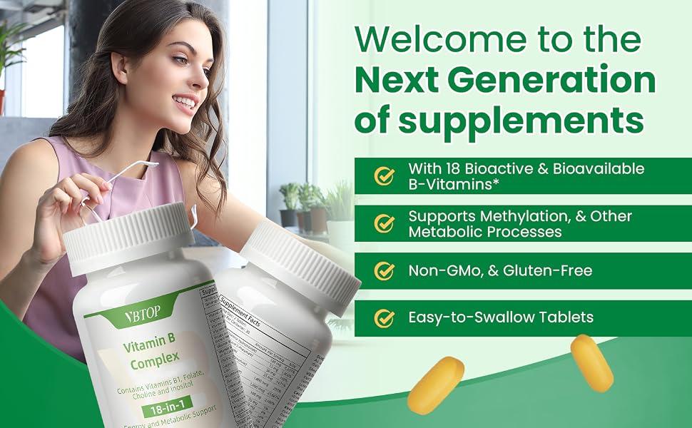 VBTOP Vitamin B Complex, with Vitamins B1, B2, B3, B5, B6, B12 120 Tablets feature detail 3