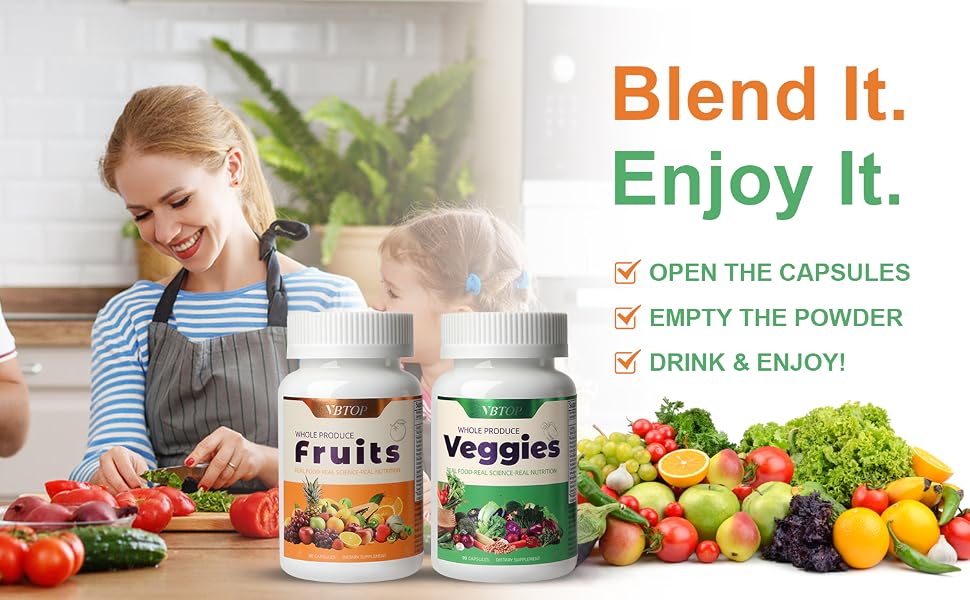 VBTOP Fruit & Vegetable Supplement, Natural Ingredients - 2 Bottles, 180 Capsules feature detail 4
