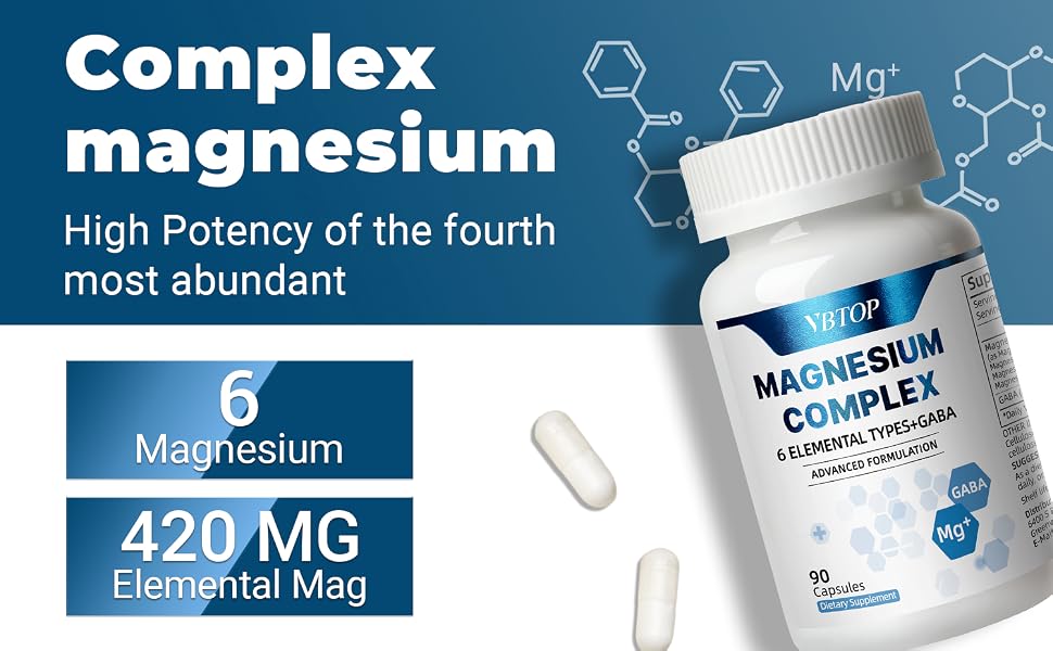 VBTOP Magnesium Complex Supplement, 470mg Sixfold Forms Magnesium 180 Capsules feature detail 1