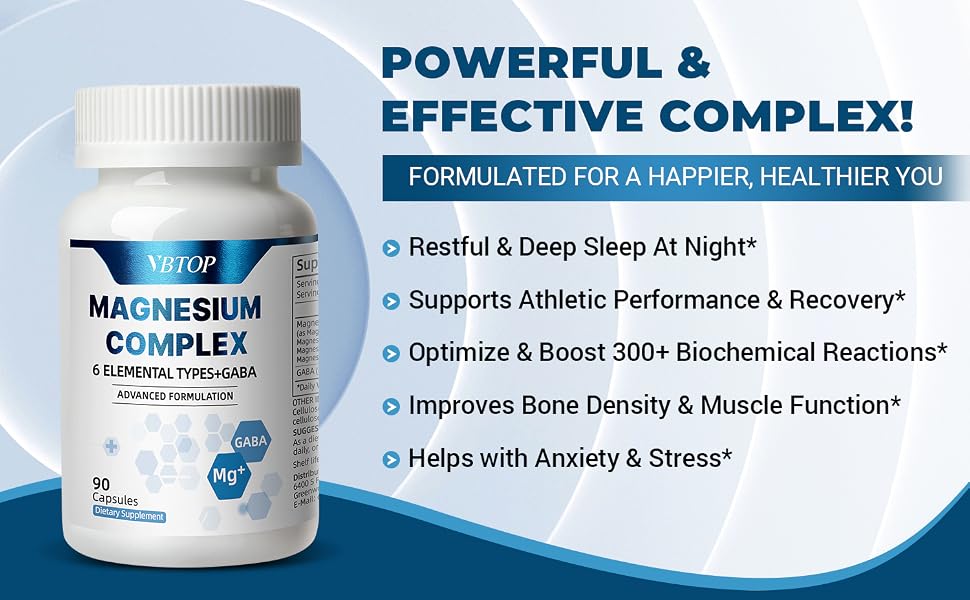 VBTOP Magnesium Complex Supplement, 470mg Sixfold Forms Magnesium 180 Capsules feature detail 3
