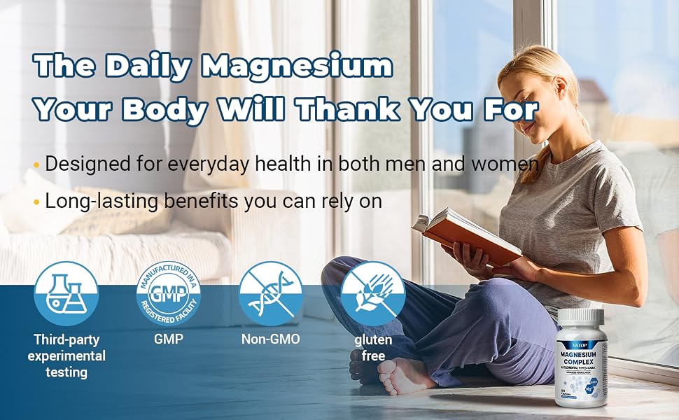 VBTOP Magnesium Complex Supplement, 470mg Sixfold Forms Magnesium 180 Capsules feature detail 5