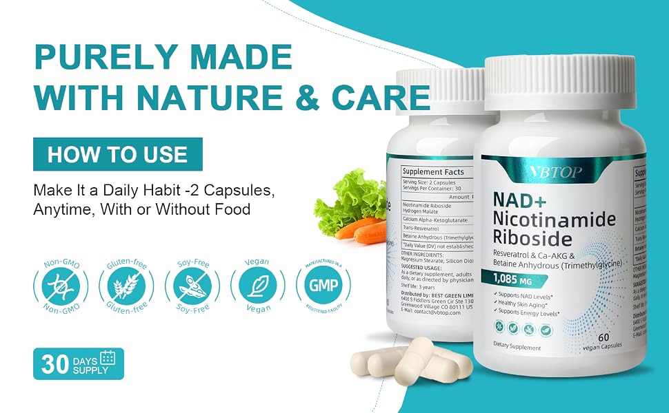 VBTOP NAD+Supplement, with Trans-Resveratrol, Liposomal NAD+ 500 mg ,120 Capsules feature detail 5
