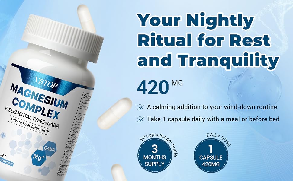 VBTOP Magnesium Complex Supplement, 470mg Sixfold Forms Magnesium 270 Capsules feature detail 4