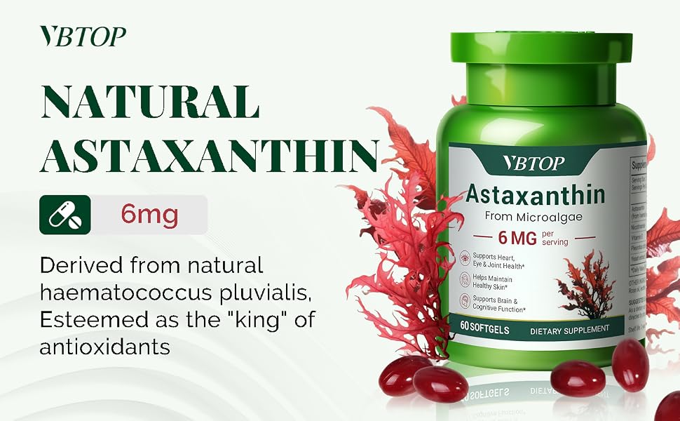 VBTOP Astaxanthin 6 mg Supplement, Natural Antioxidant Supplement, 60 softgels feature detail 1