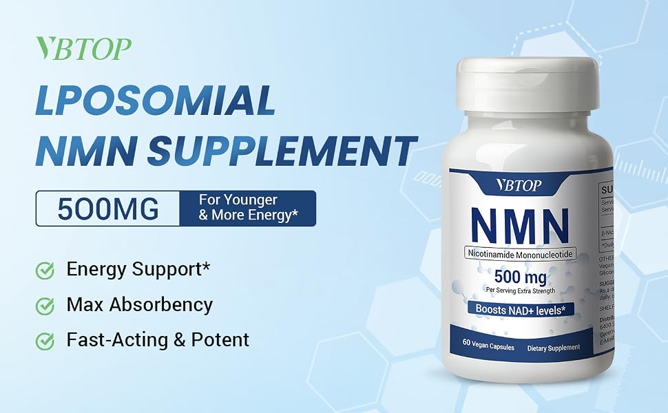 VBTOP NMN (Nicotinamide Mononucleotide) 500mg Supplement, 60 Vegan Capsules feature detail 1