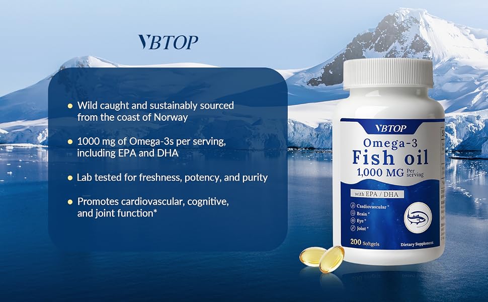 VBTOP Fish Oil Omega 3 Concentrate Supplement 1000 mg, Rich in EPA and DHA feature detail 2