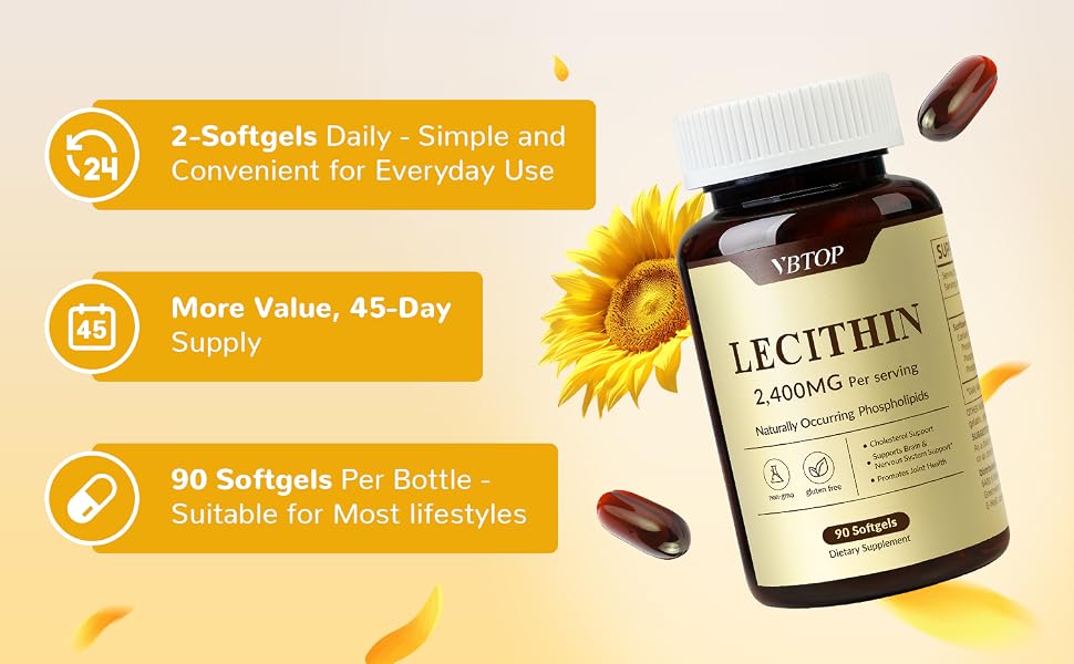 VBTOP Sunflower Lecithin 2400 mg 90 Softgels Rich in Phosphatidyl Choline feature detail 5