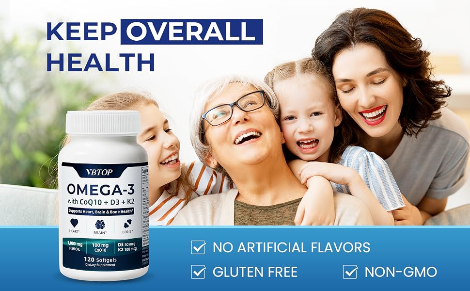 VBTOP Omega‑3 Fish Oil CoQ10 Vitamin D3 K2 MK-7 Heart Support 120 Softgels feature detail 2