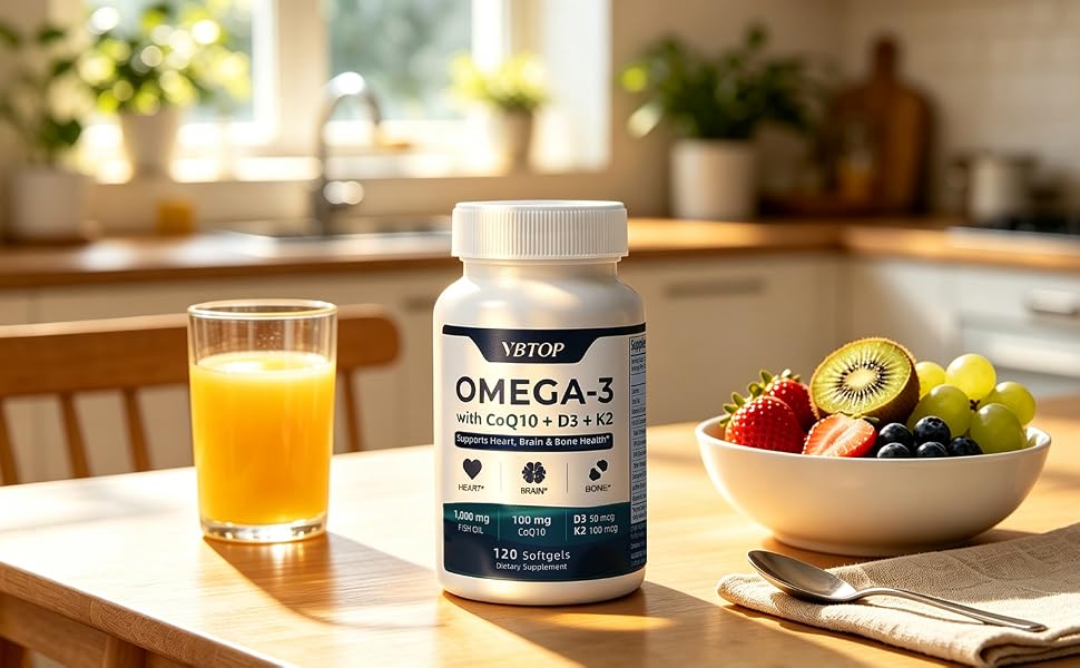 VBTOP Omega‑3 Fish Oil CoQ10 Vitamin D3 K2 MK-7 Heart Support 240 Softgels feature detail 3